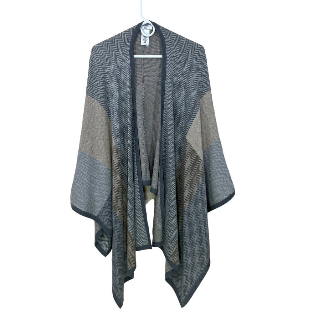 UntuckIt For Her Size‎ XS/S Sophie Wool Blend Shawl Wrap Chevron Gray Cape